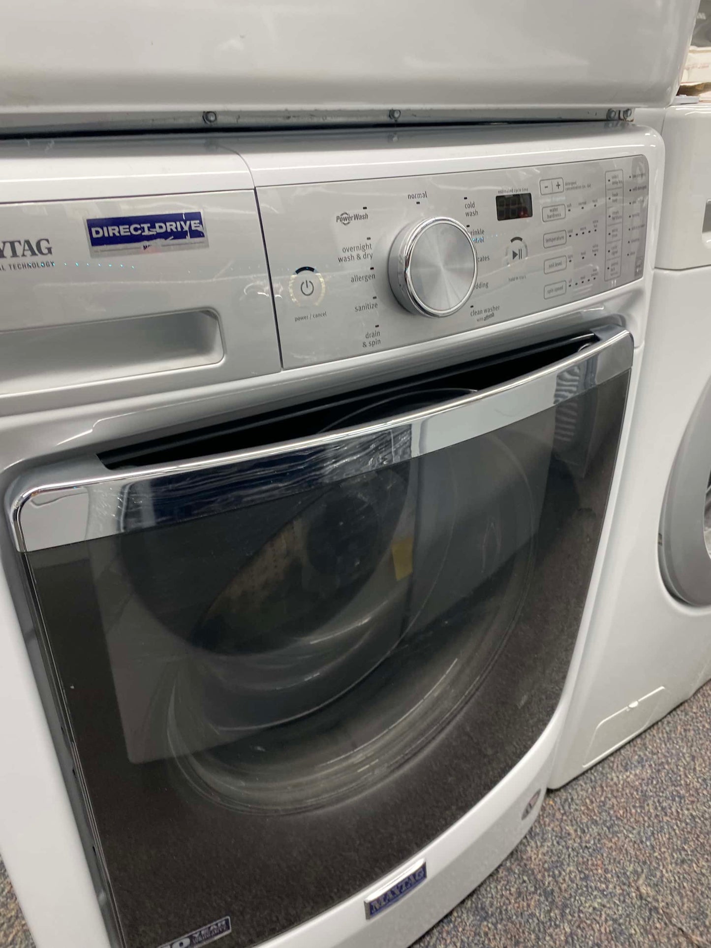 Item: #ED229 Maytag high efficiency and electric dryer stainless steel drum front load ,stackable or side by side 27”