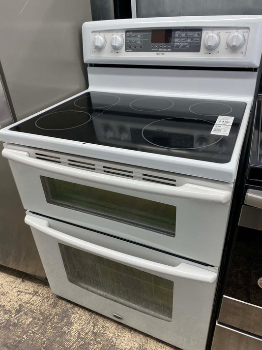 Item: #GR398 Maytag electric range 5 burner  range slide in broil hi/lo convection self clean   Double oven 30 in