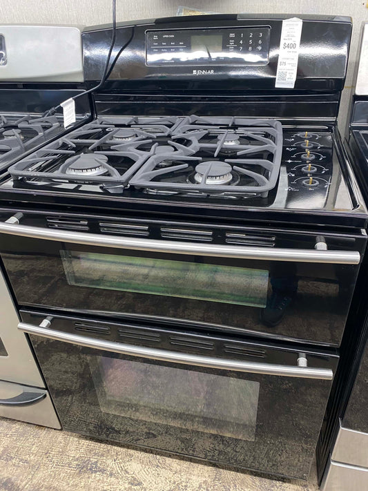 ITEM #DF268  Jenn-Air black DUEL FUEL  GAS AND ELECTRIC 224v  range 4 burner 30 in