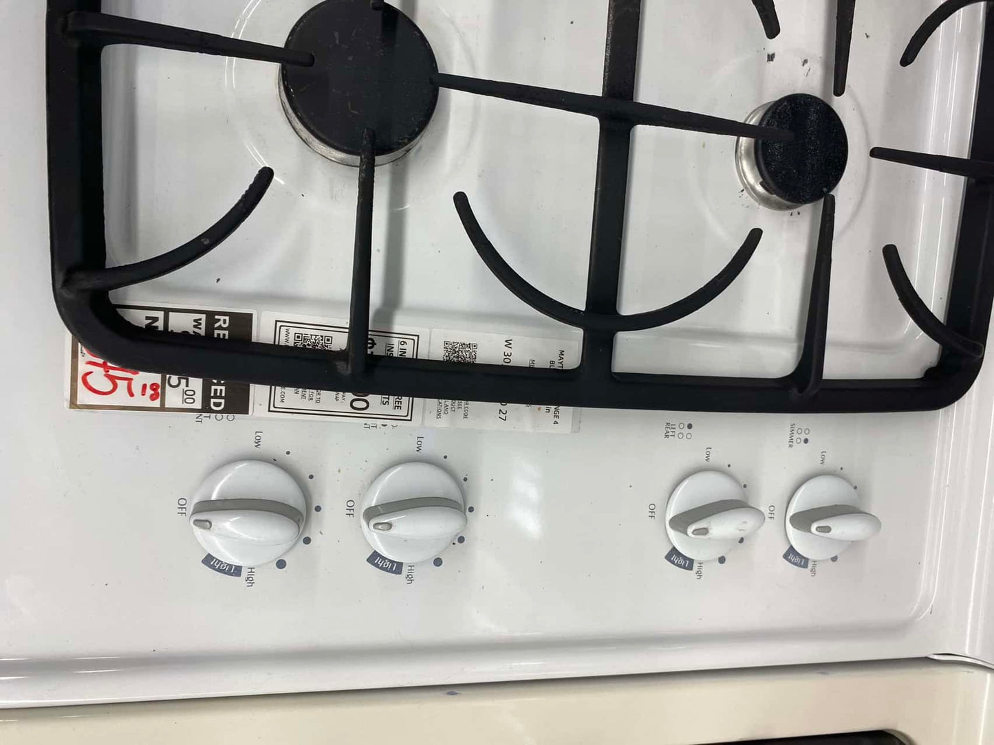 Item: #GR217  — Maytag  gas range white 4 burner  double oven  broil 30 in