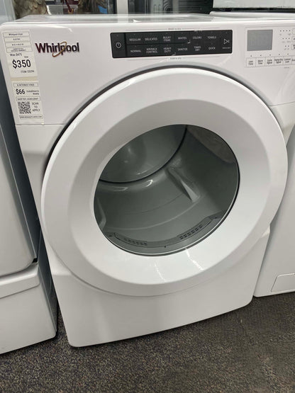 ITEM #ED296  Whirlpool electric dryer front load stackable white stainless steel Drum large capacity 27”