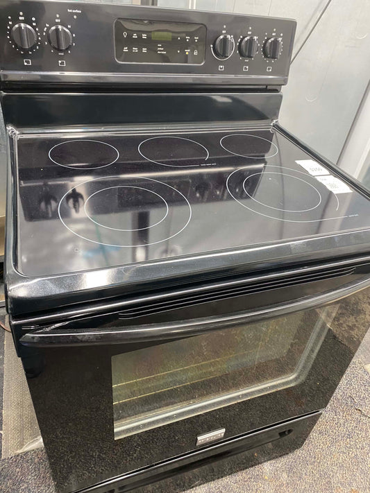 Item: #ER38J Frigidaire electric range 4 burner  black 30 in