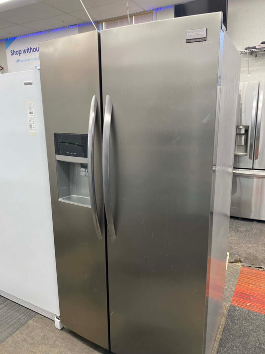 Item: #RF159 Frigidaire side x side refrigerator stainless steel w/water ice dispenser 36 in Counter depth