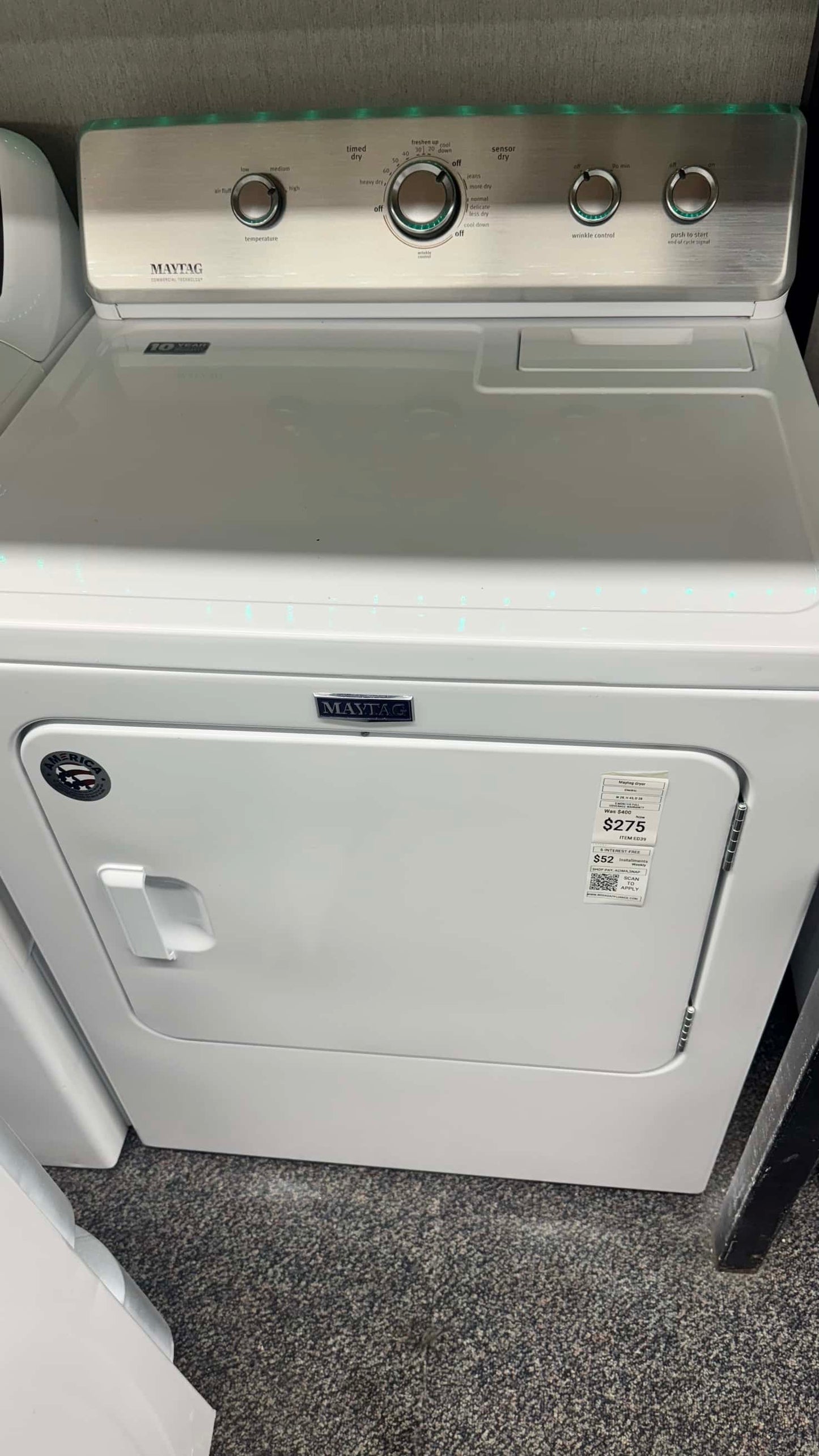 Maytag electric dryer large capacity 29 inch w commercial technology